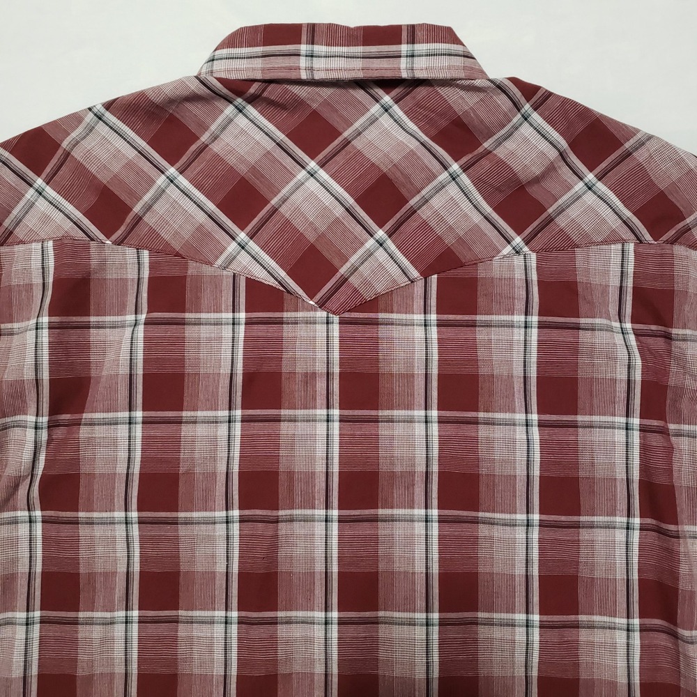 Wrangler Western Shirts Men's‎ 2XL Long Sleeve Plaid Pearl Snap Shirt Burgundy - Picture 8 of 13